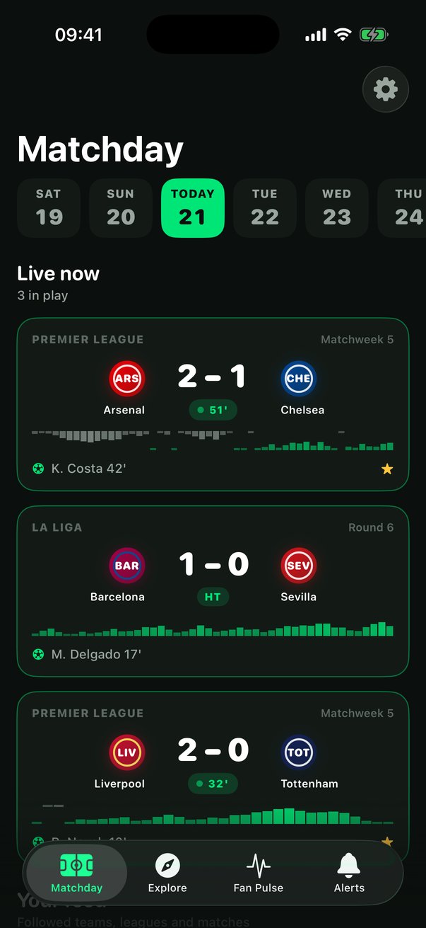 Matchday feed with live Premier League and La Liga matches